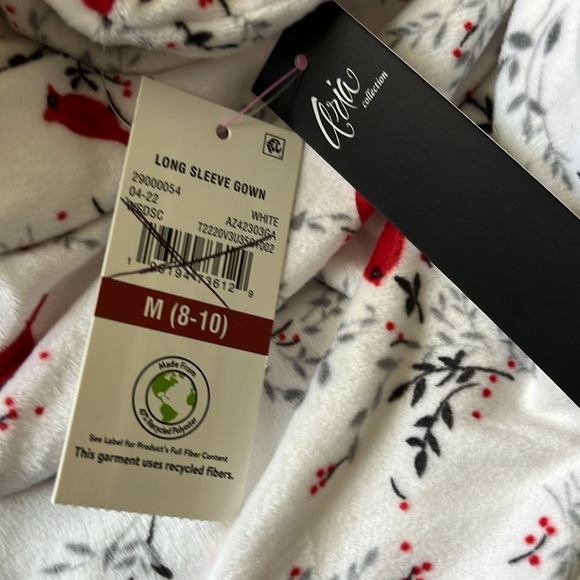 Aria long sleeve nightgown white/red/gray cardinal bird print super soft flannel - Picture 12 of 13